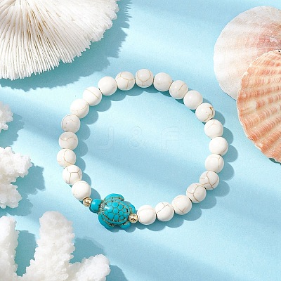 Round Synthetic Howlite Beaded Stretch Bracelets BJEW-JB10269-03-1