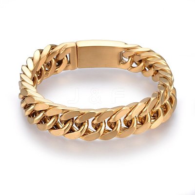 Ion Plating(IP) 304 Stainless Steel Curb Chains Bracelets BJEW-E346-10MG-1