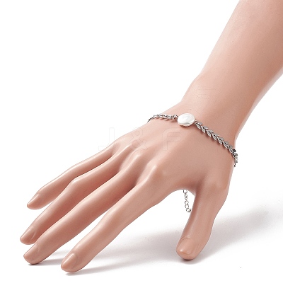 Natural Pearl Link Bracelet with 304 Stainless Steel Cobs Chains for Women BJEW-TA00214-1