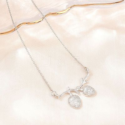 Brass Micro Pave Clear Cubic Zirconia 2 Acorn Pendant Necklaces NJEW-K311-02P-1
