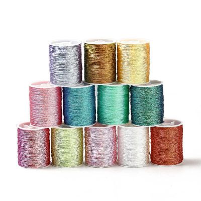 12 Rolls 12 Colors 6-Ply Polyester Metallic Embroidery Thread OCOR-L046-01A-1