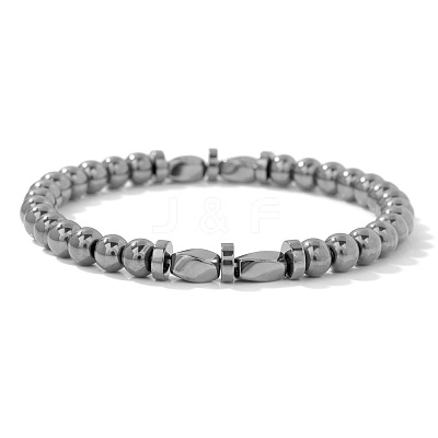 Synthetic Non-magnetic Hematite Twist Round Beaded Stretch Bracelets WG50776-01-1