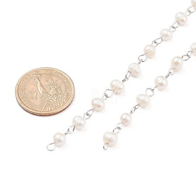 Handmade Natural Freshwater Pearl Beaded Chains AJEW-JB01088-02-1
