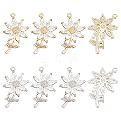 8Pcs 2 Colors Brass Micro Pave Clear Cubic Zirconia Pendants FIND-PH0021-01-1