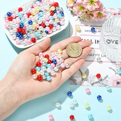 500Pcs 5 Colors Spray Painted ABS Plastic Imitation Pearl Beads OACR-YW0004-49A-1