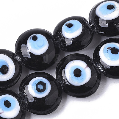 Handmade Evil Eye Lampwork Beads Strands X-LAMP-R143-04A-1