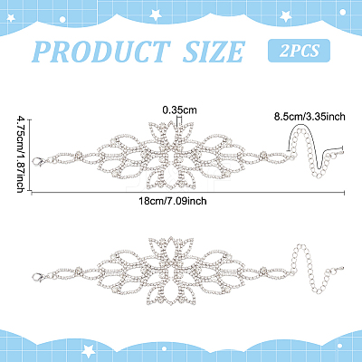 2Pcs Crystal Rhinestone Flower Link Bracelet BJEW-FG0001-02-1