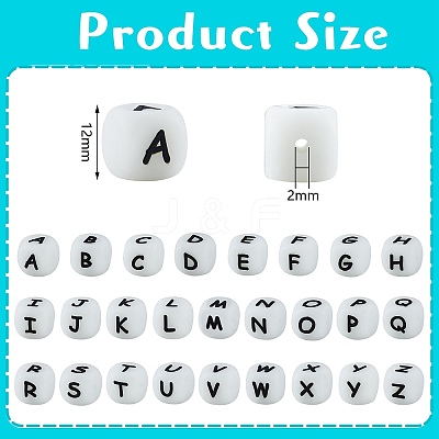 20Pcs Luminous Cube Letter Silicone Beads 12x12x12mm Square Dice Alphabet Beads with 2mm Hole Spacer Loose Letter Beads for Bracelet Necklace Jewelry Making JX437B-1