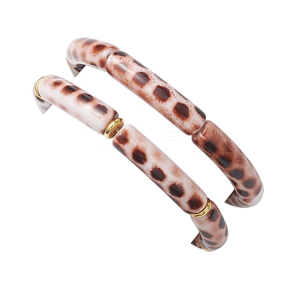 2Pcs 2 Styles Spray Painted Acrylic Beads Stretch Bracelets for Women BJEW-JB12951-1