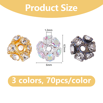 210Pcs 3 Colors Brass Rhinestone Beads KK-DC0005-12-1