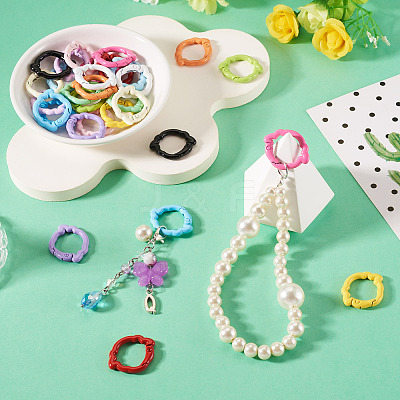 28Pcs 14 Colors Baking Paint Zinc Alloy Spring Gate Rings FIND-TA0010-21-1