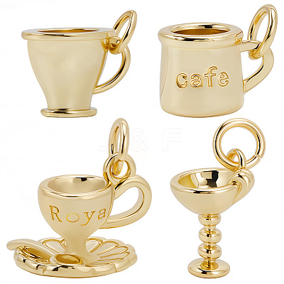 8Pcs 4 Styles Brass Pendants KK-BBC0023-95-1
