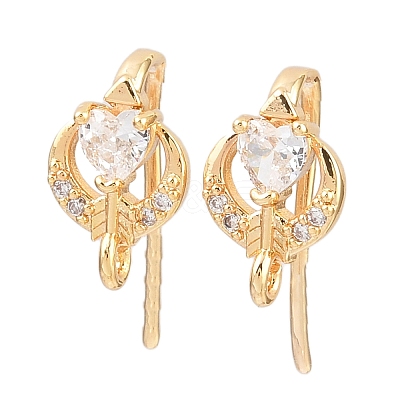 Brass Micro Pave Clear Cubic Zirconia Heart Earring Hooks KK-A274-05G-1