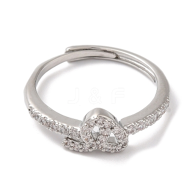 Rack Plating Brass Cubic Zirconia Arabic Letters Adjustable Rings for Women RJEW-S407-10P-01-1