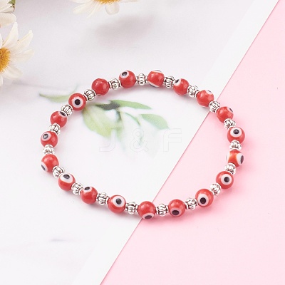 Handmade Round Evil Eye Lampwork Beaded Stretch Bracelets BJEW-JB05974-04-1
