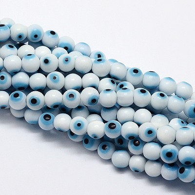 Handmade Evil Eye Lampwork Round Bead Strands LAMP-L055-6mm-07-1
