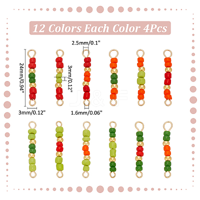 48Pcs 12 Colors Glass Seed Beads & Brass Rondelle Beaded Connector Charms PALLOY-WR00011-1