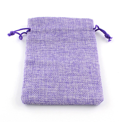 Polyester Imitation Burlap Packing Pouches Drawstring Bags X-ABAG-R005-9x7-03-1