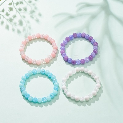 Natural Gemstone & Synthetic Crackle Quartz Round Beaded Stretch Bracelet for Women BJEW-JB08528-1