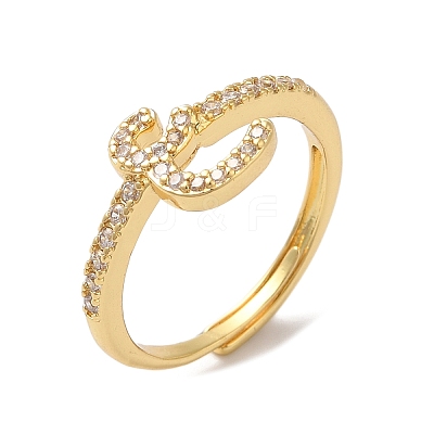 Rack Plating Brass Cubic Zirconia Arabic Letters Adjustable Rings for Women RJEW-S407-10G-16-1