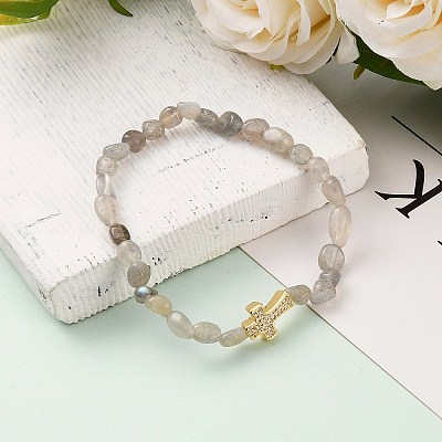 Nuggets Natural Labradorite Stretch Beaded Bracelets BJEW-JB05805-04-1