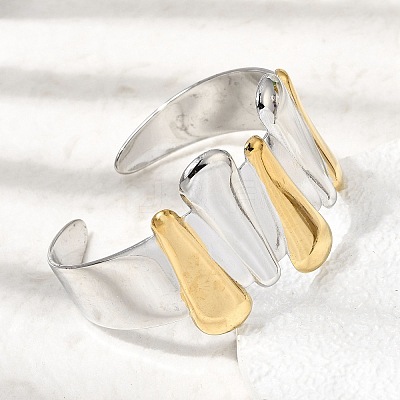 Hammered 304 Stainless Steel Cuff Bangles for Women BJEW-Z177-01GP-03-1