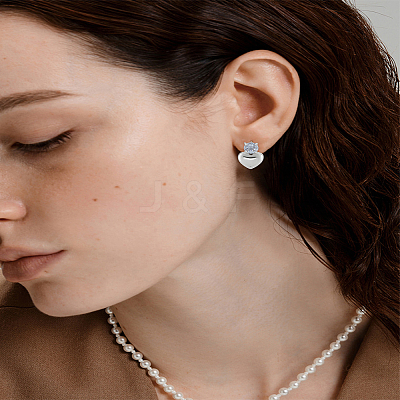 1 Pair Heart Brass Micro Pave Clear Cubic Zirconia Stud Earrings EJEW-LP0004-98P-1