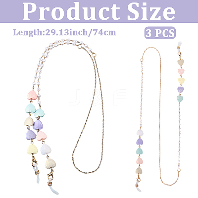 3Pcs Iron & Resin Heart Eyeglasses Chains AJEW-CN0007-83-1