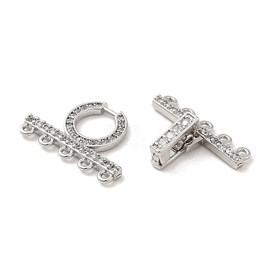 Rack Plating Brass Micro Pave Clear Cubic Zirconia Fold Over Clasps KK-H447-17P-1