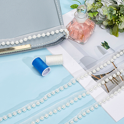 5Yards Polyester with Plastic Pearl Ribbon OCOR-CY0004-14B-1