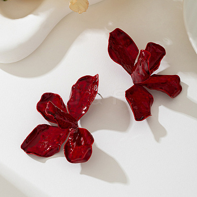 Flower Spray Painted Alloy Stud Earrings FS-WG7186F-01-1