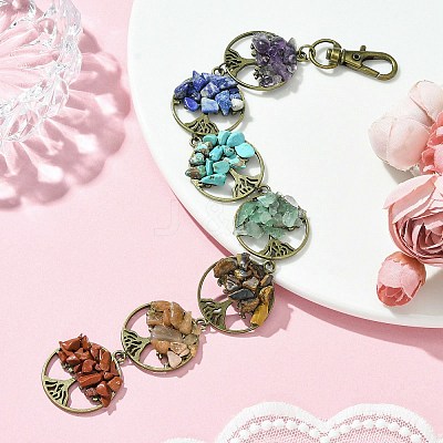 Flat Round with Tree of Life Tibetan Style Alloy Pendant Decorations HJEW-JM01742-02-1