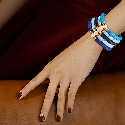 10Pcs 10 Style Handmade Polymer Clay Heishi Beaded Stretch Bracelets Set with Heart BJEW-SW00036-03-1
