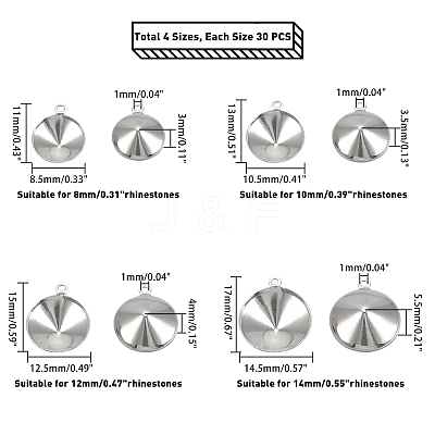 304 Stainless Steel Pendant Rhinestone Settings STAS-UN0010-26-1