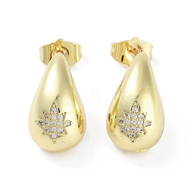 Teardrop Rack Plating Brass Cubic Zirconia Stud Earrings for Women EJEW-B047-02G-12-1