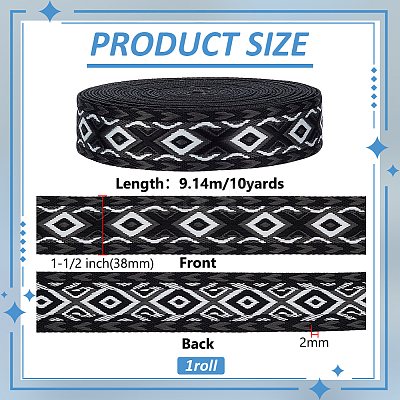 10Yards Ethnic Style Rhombus Polyester Ribbon SRIB-FG0001-35A-1