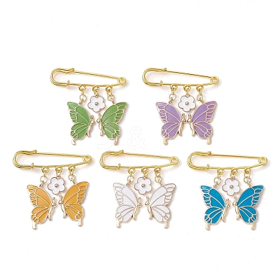 Butterfly & Flower Charm Alloy Enamel Brooches for Women JEWB-BR00144-1
