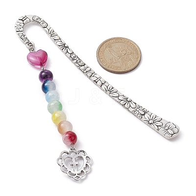 Flower Pattern Alloy Hook Bookmarks AJEW-JK00250-03-1