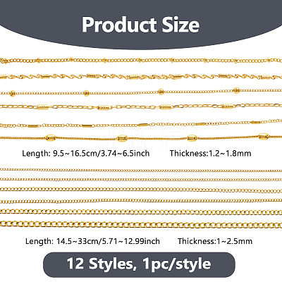 12Pcs 2 Styles Alloy Chains MRMJ-DC0001-10G-1
