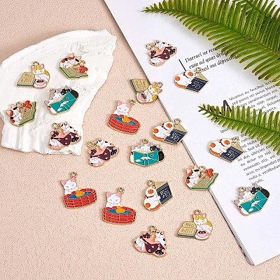 24Pcs Enamel Cat Charm Pendant Cute Alloy Enamel Animal Charm Cat Pendant Mixed Shape for Jewelry Necklace Bracelet Earring Making Crafts JX341A-1