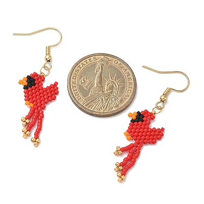304 Stainless Steel MIYUKI Glass Seed Beads Bird Dangle Earrings EJEW-MZ00555-01-1