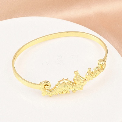 Marine Organism Brass Cuff Bangles for Women BJEW-D368-03N-G-1