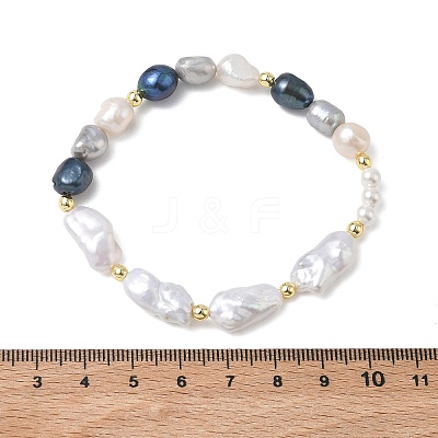 Natural Cultured Freshwater Pearl & Baroque Pearl Keshi Pearl & Shell Pearl Beads Stretch Bracelets for Women BJEW-JB13715-1