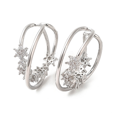 Clear Cubic Zirconia Criss Cross with Star Cuff Earring EJEW-H092-01P-1