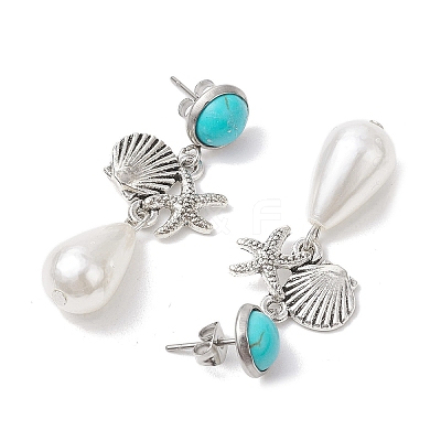 ABS Plastic Imitation Pearl & Alloy Dangle Stud Earrings EJEW-JE06300-01-1