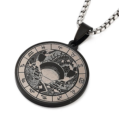 Retro Mandala 201 Stainless Steel Box Chain Constellation Pendant Necklaces for Women Men LS-NJEW-M223-01C-1