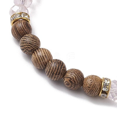 Round Natural Dalmatian Jasper & Glass & Wooden Beaded Stretch Bracelets for Women BJEW-JB10845-1
