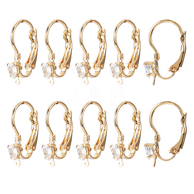 10Pcs Brass Micro Pave Clear Cubic Zirconia Leverback Earring Findings KK-TADJ0001-20B-1