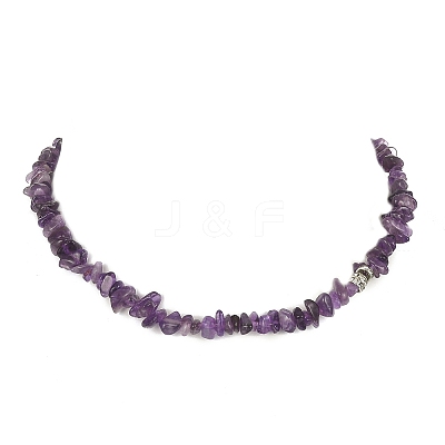 Natural Amethyst Chips Beaded Necklace & Stretc Bracelet SJEW-JS01281-01-1