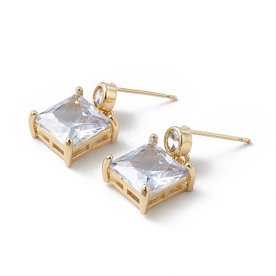 Clear Cubic Zirconia Square Dangle Stud Earrings EJEW-L261-002G-1